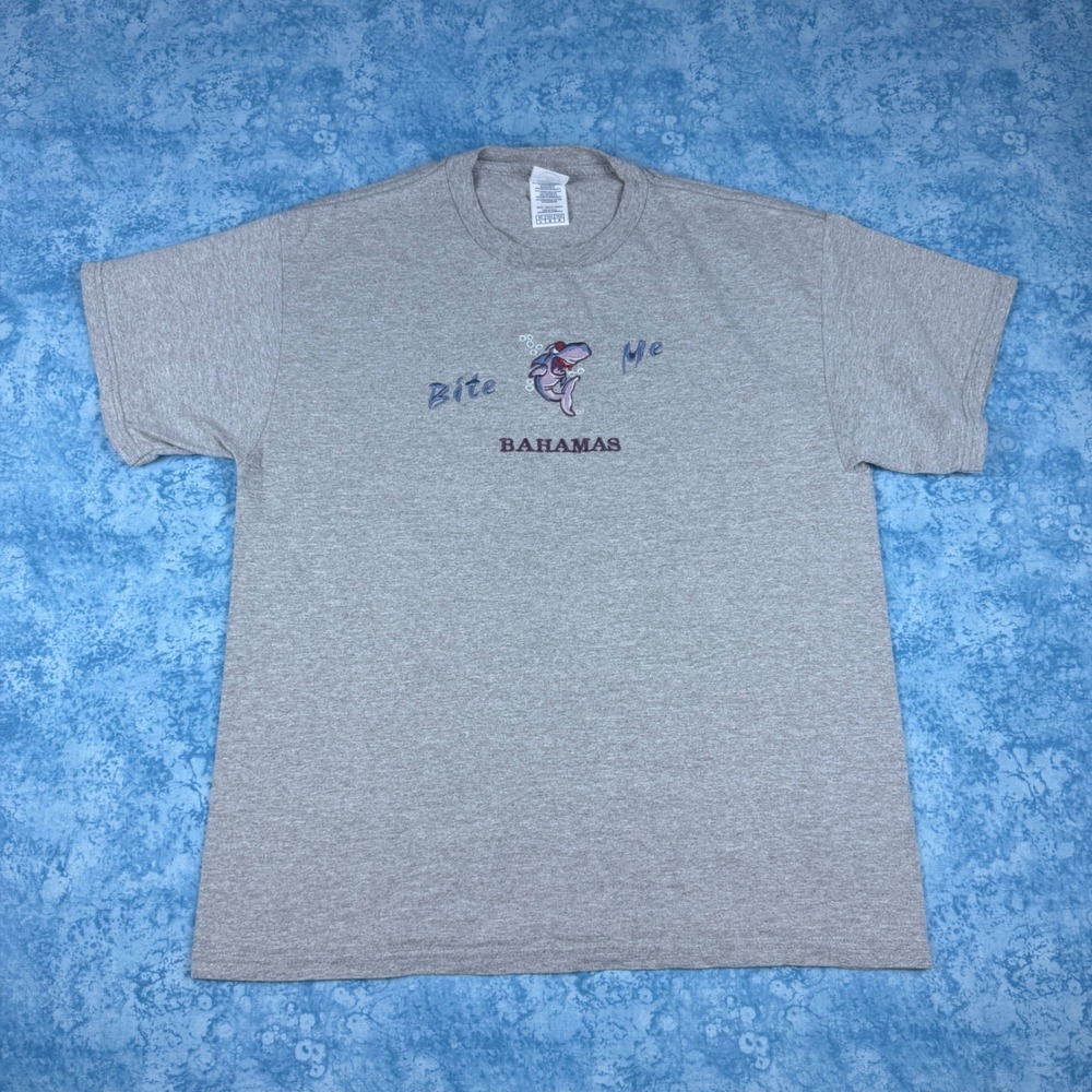Delta Pro Weight Bahamas Bite Me Shark Embroidered T-Shirt Mens Large Gray